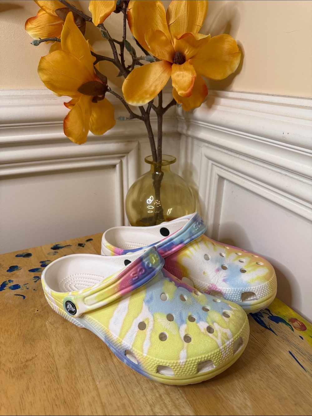 CROCS White Tie-Dye Platform Clogs men:5 wmn: 7 - Picture 2 of 6
